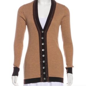 Nanette Lepore Chain-Accented Tan Cardigan